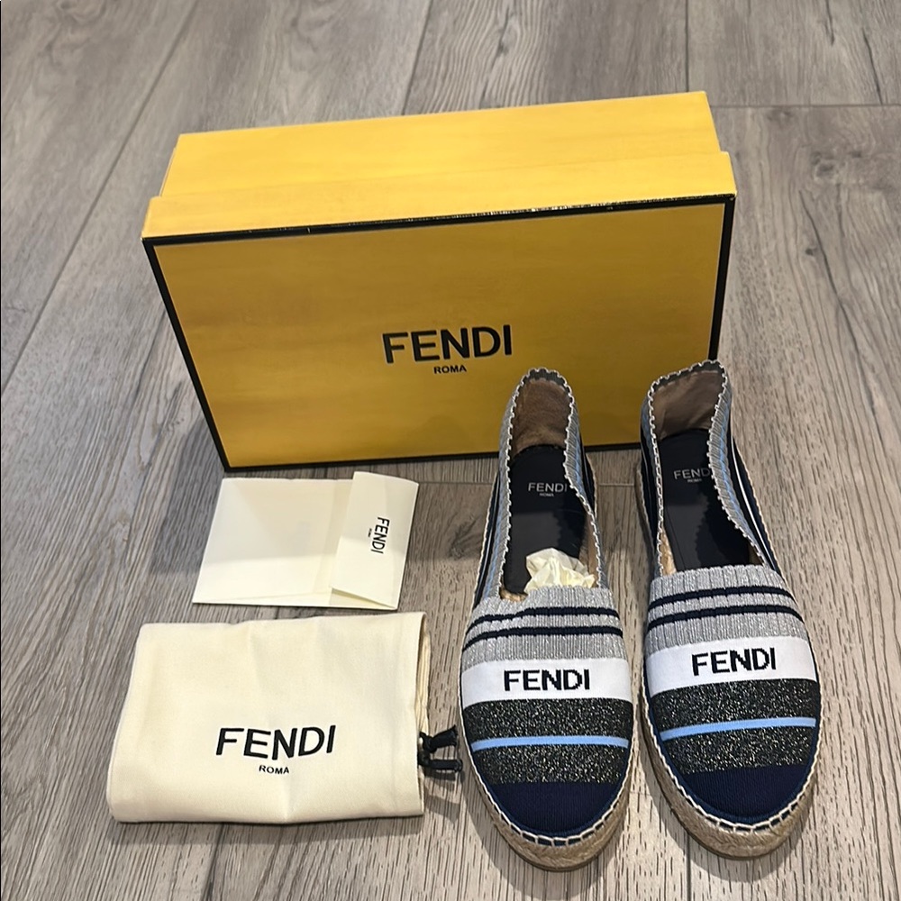 Fendi Black and White Espadrilles with Rope Sole